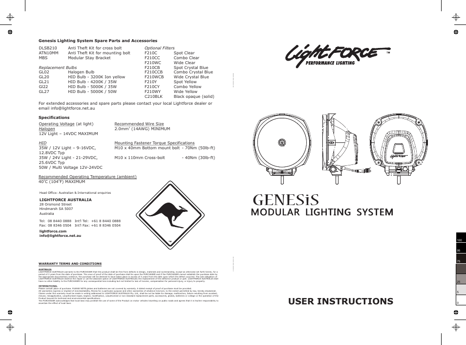 Lightforce 210 GENESIS User Manual | 4 pages