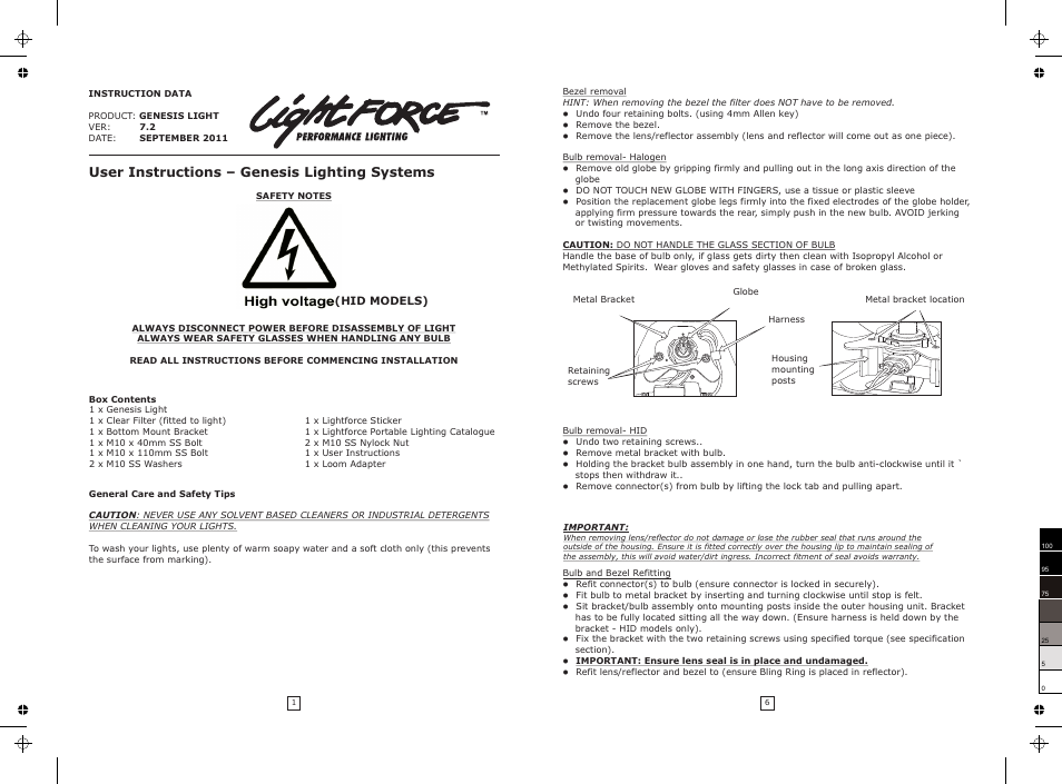 User instructions – genesis lighting systems | Lightforce 210 GENESIS User Manual | Page 2 / 4