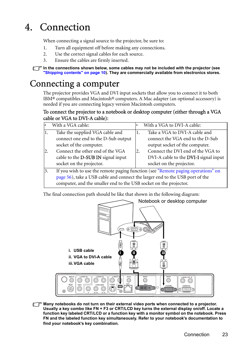 Connection, Connecting a computer | BenQ SP831 User Manual | Page 23 / 80