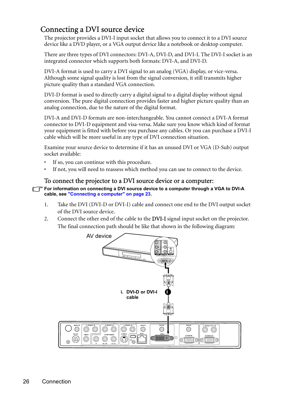 Connecting a dvi source device | BenQ SP831 User Manual | Page 26 / 80