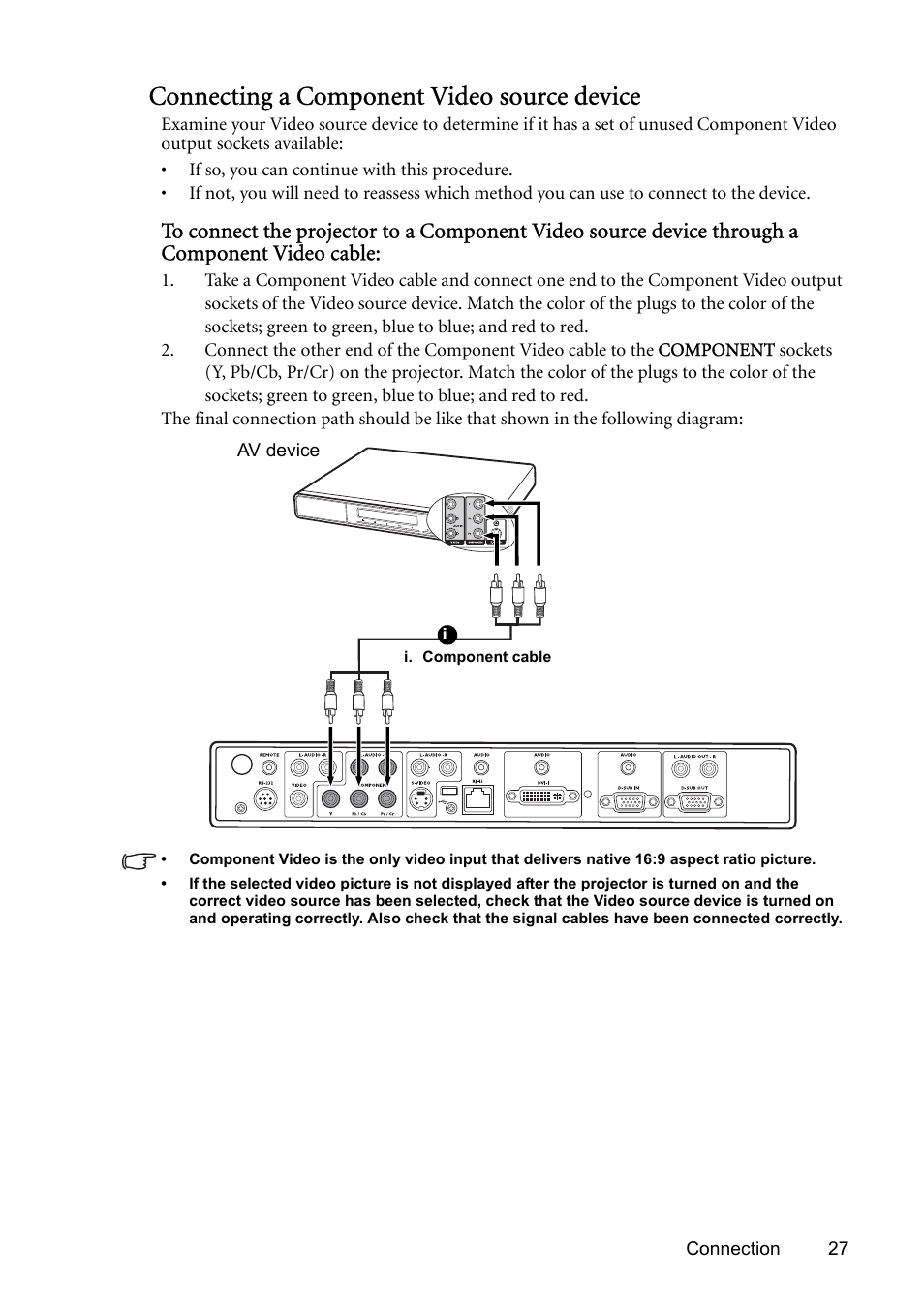 Connecting a component video source device | BenQ SP831 User Manual | Page 27 / 80