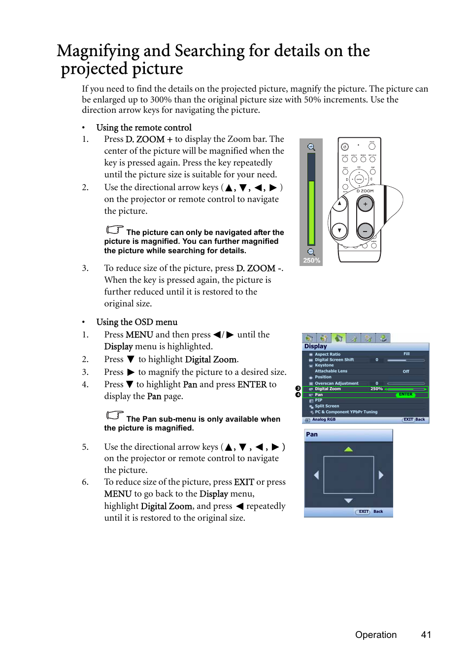 Magnifying and searching for | BenQ SP831 User Manual | Page 41 / 80