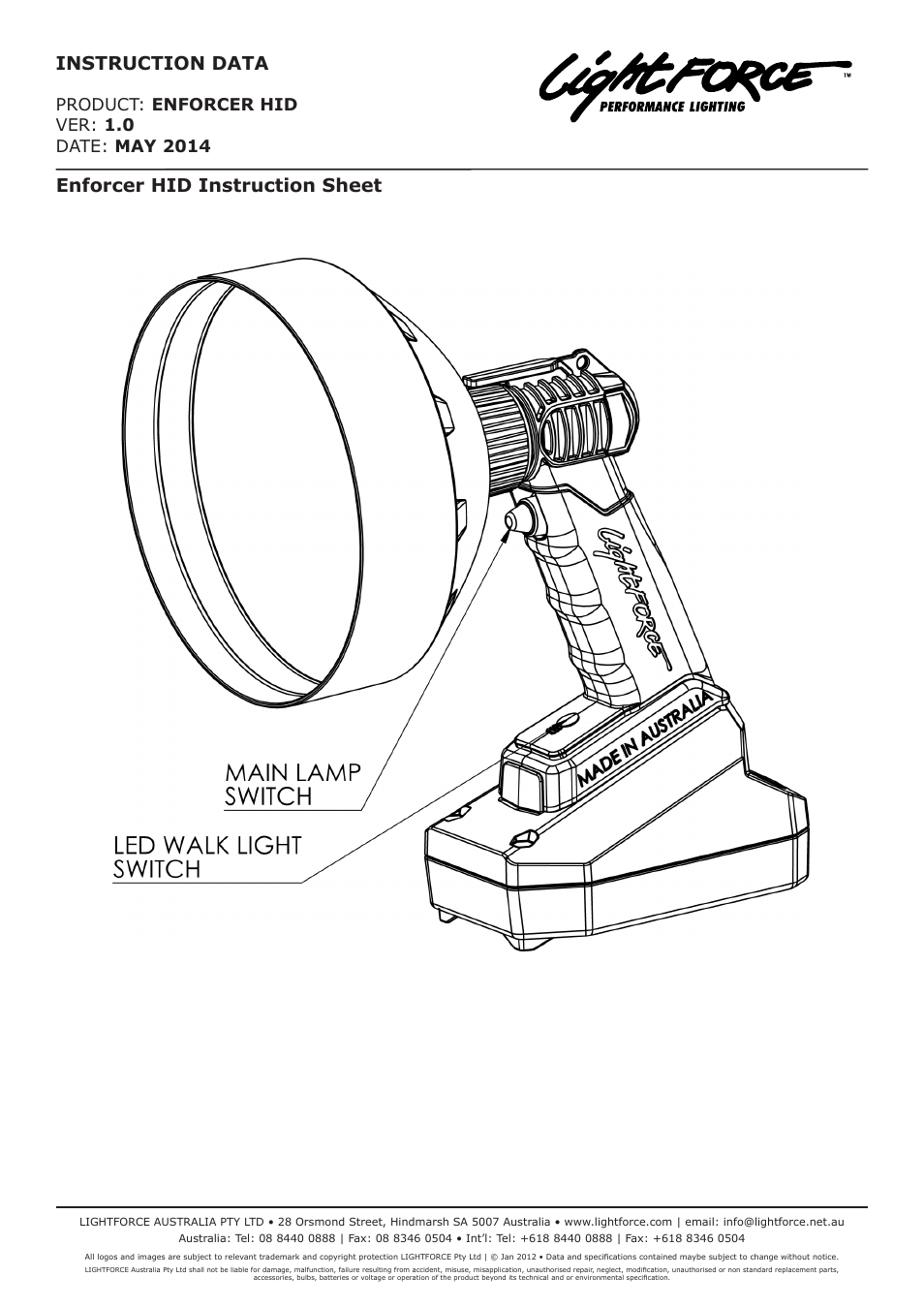 Enforcer hid instruction sheet, Instruction data | Lightforce NEW ENFORCER HID User Manual | Page 2 / 2