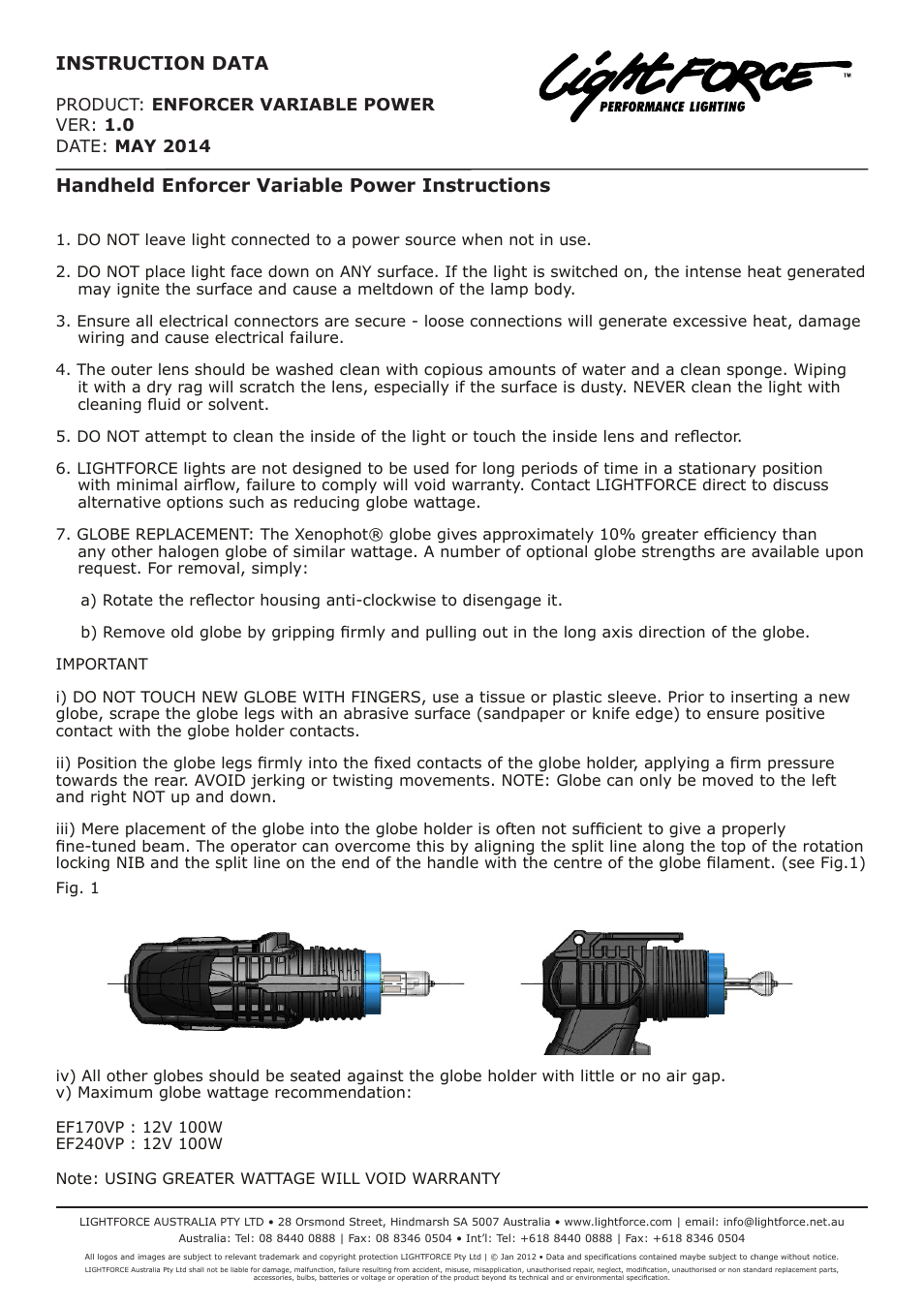 Lightforce NEW ENFORCER HALOGEN VARIABLE User Manual | 1 page