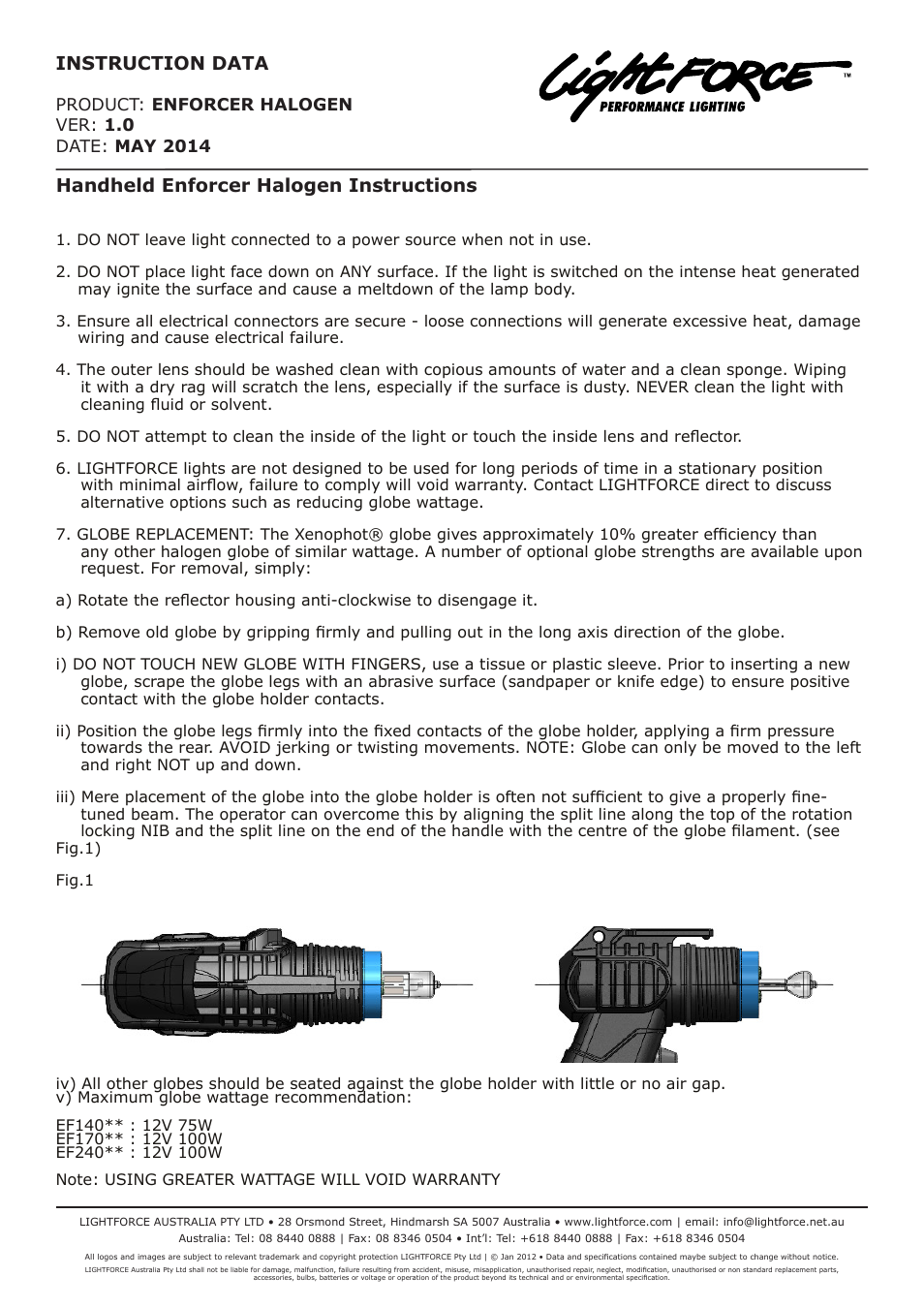 Lightforce NEW ENFORCER HALOGEN STANDARD User Manual | 2 pages