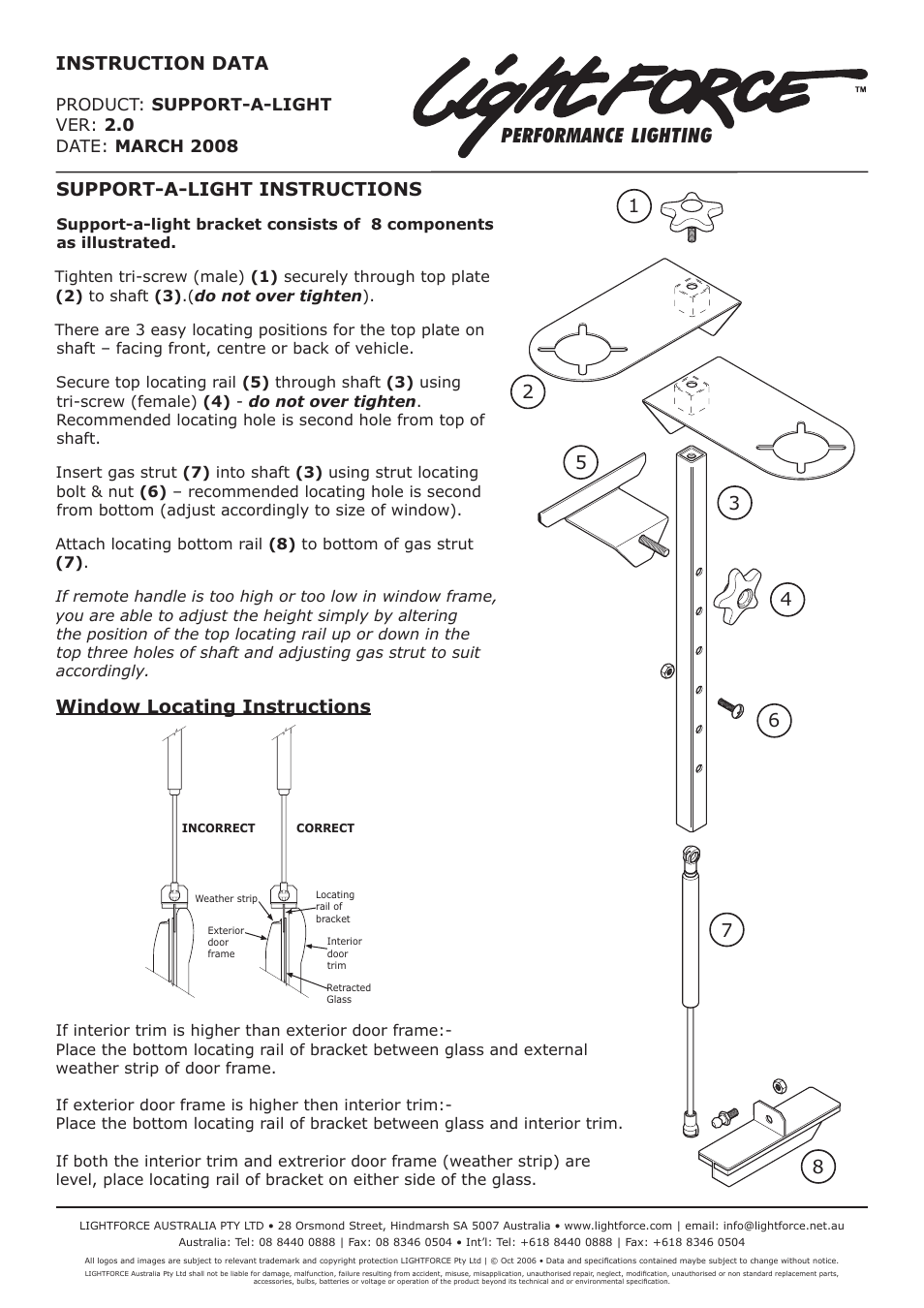 Lightforce SUPPORT-A-LIGHT User Manual | 1 page