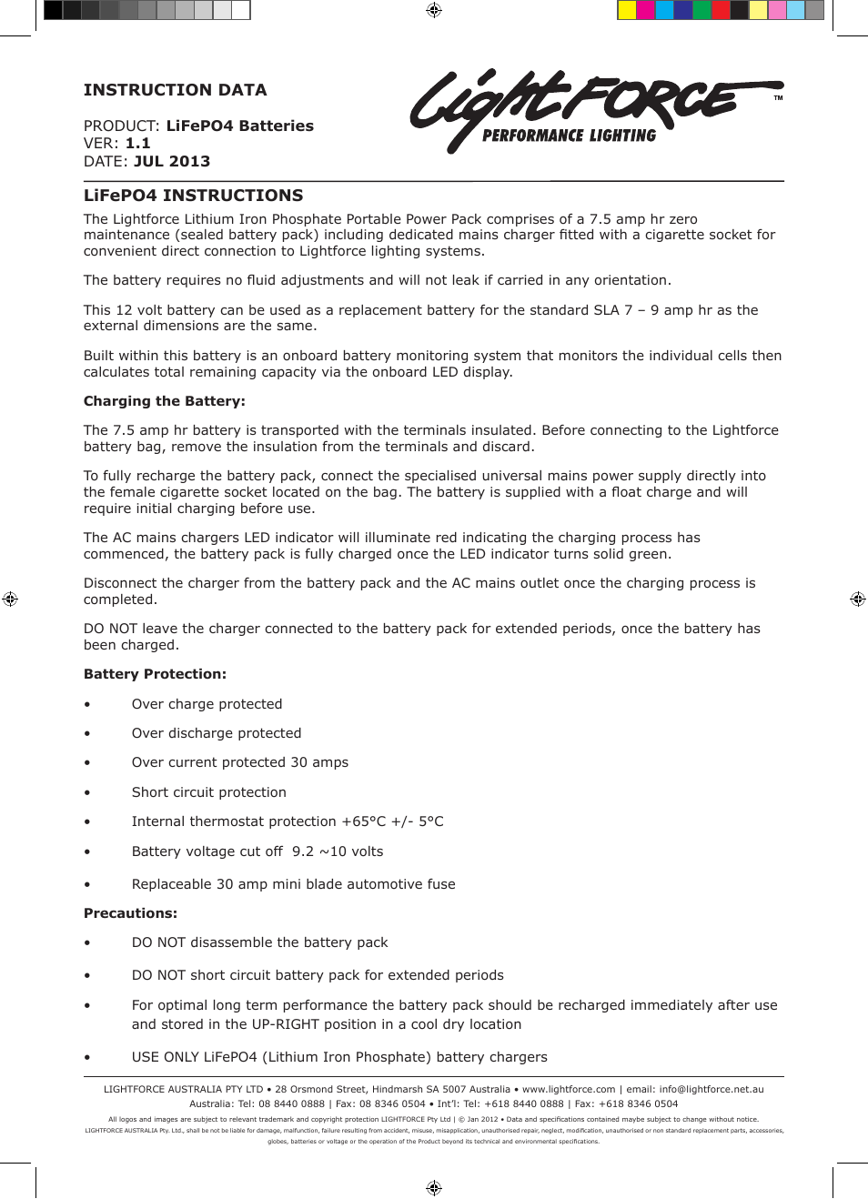 Lightforce LiFePO4 Batteries User Manual | 2 pages