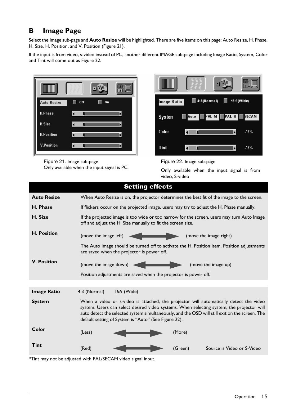 Setting effects, Mage, B image page | BenQ Professional VP150X User Manual | Page 19 / 24