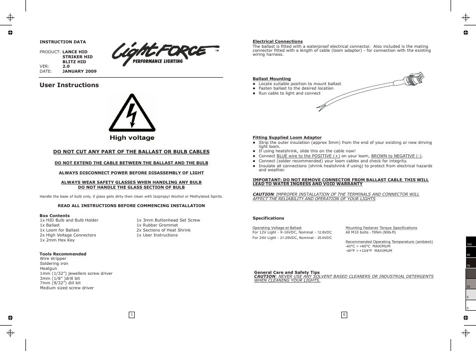 User instructions | Lightforce HID UPGRADE KIT User Manual | Page 2 / 4