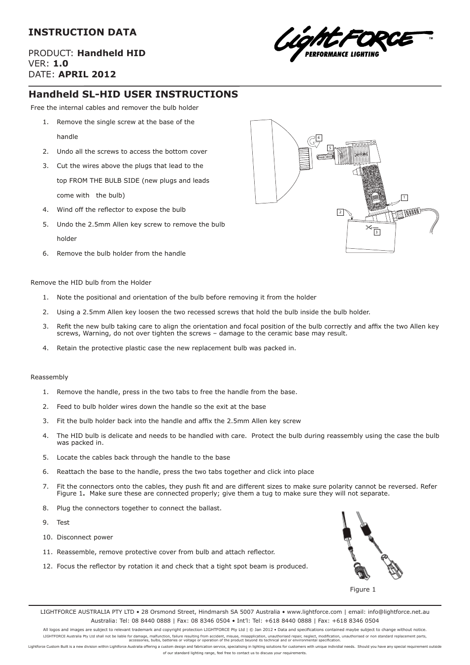 Handheld sl-hid user instructions, Instruction data | Lightforce 35W HID GLOBE REPLACEMENT User Manual | Page 2 / 2