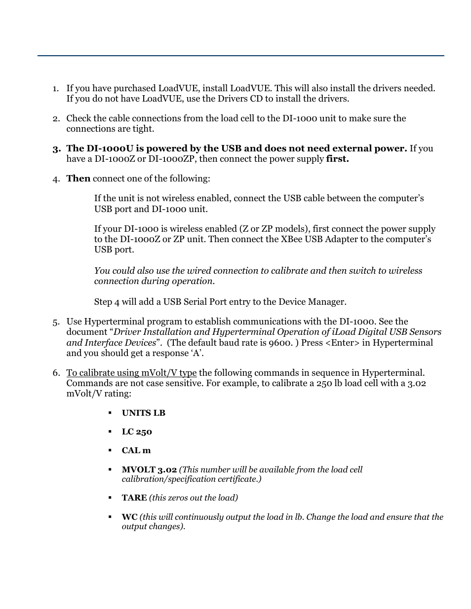 Loadstar Sensors DI-1000U Calibration Quick Start Guide User Manual | 2 pages