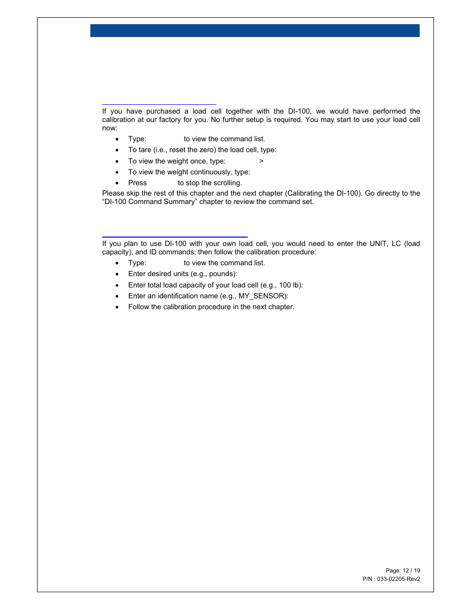 Loadstar Sensors DI-100U Digital Load Cell Interface Manual User Manual | Page 12 / 19