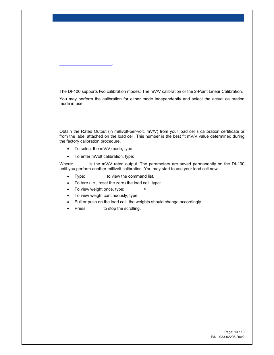 Di-100, Alibrating the | Loadstar Sensors DI-100U Digital Load Cell Interface Manual User Manual | Page 13 / 19