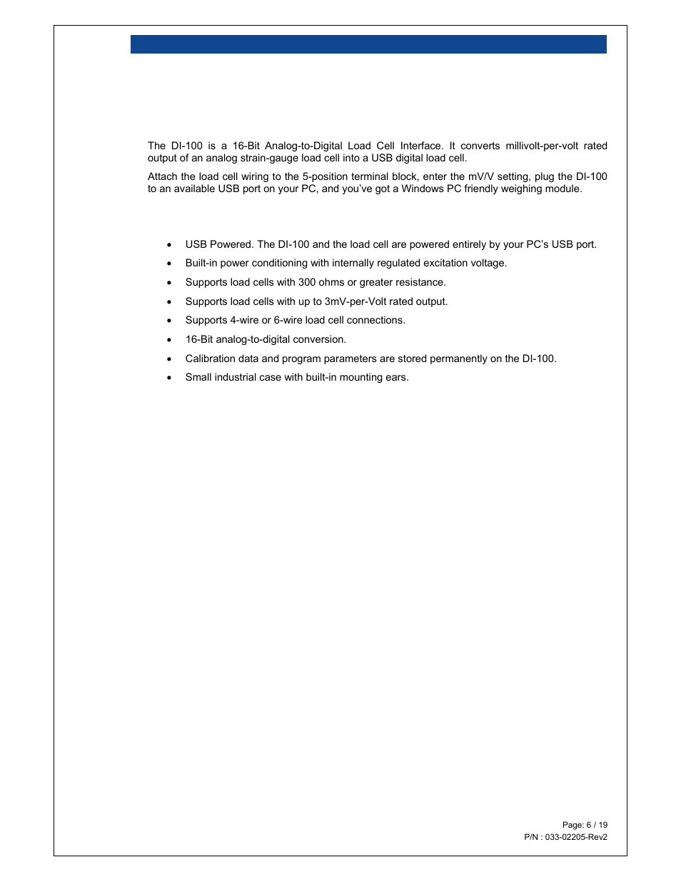 Ntroduction | Loadstar Sensors DI-100U Digital Load Cell Interface Manual User Manual | Page 6 / 19