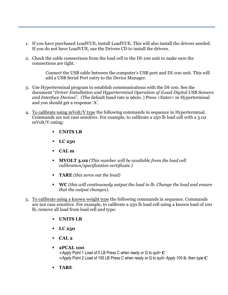 Loadstar Sensors DI-100U Calibration Quick Start Guide User Manual | 2 pages