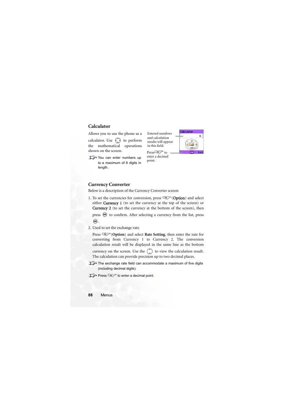 Calculator, Currency converter, Calculator currency converter | BenQ M300 User Manual | Page 102 / 138