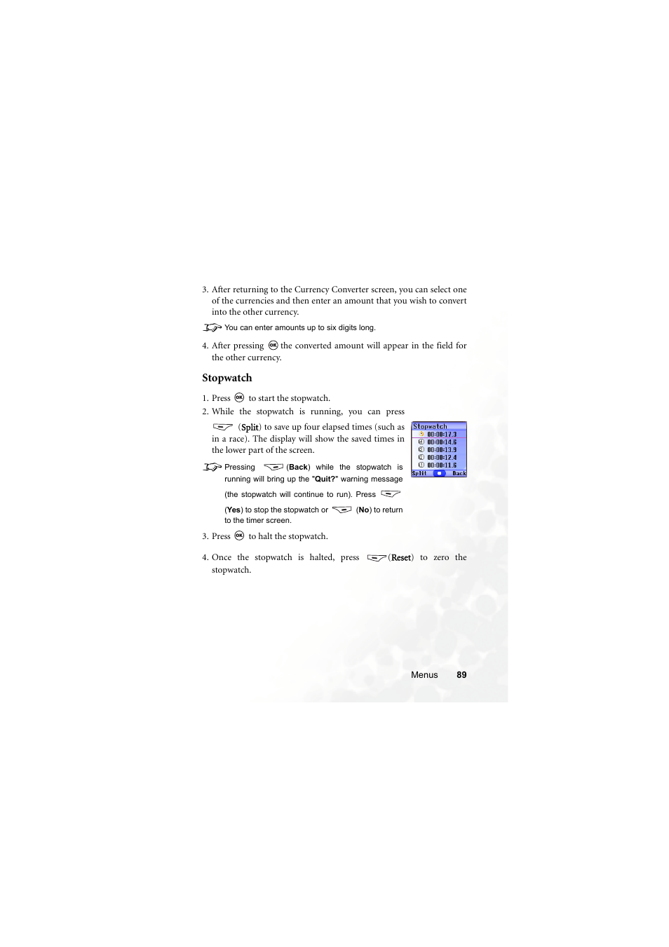 Stopwatch | BenQ M300 User Manual | Page 103 / 138