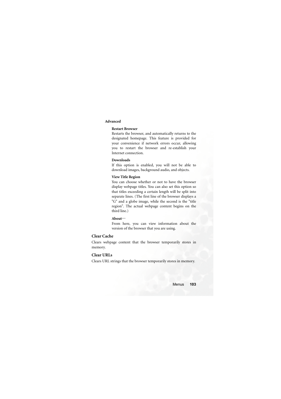 Clear cache, Clear urls | BenQ M300 User Manual | Page 117 / 138