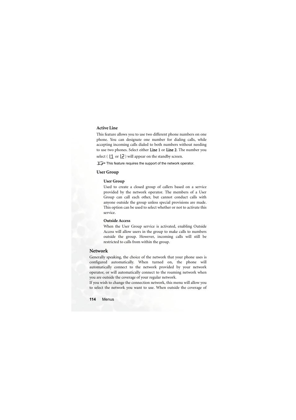 Active line, User group, Network | BenQ M300 User Manual | Page 128 / 138