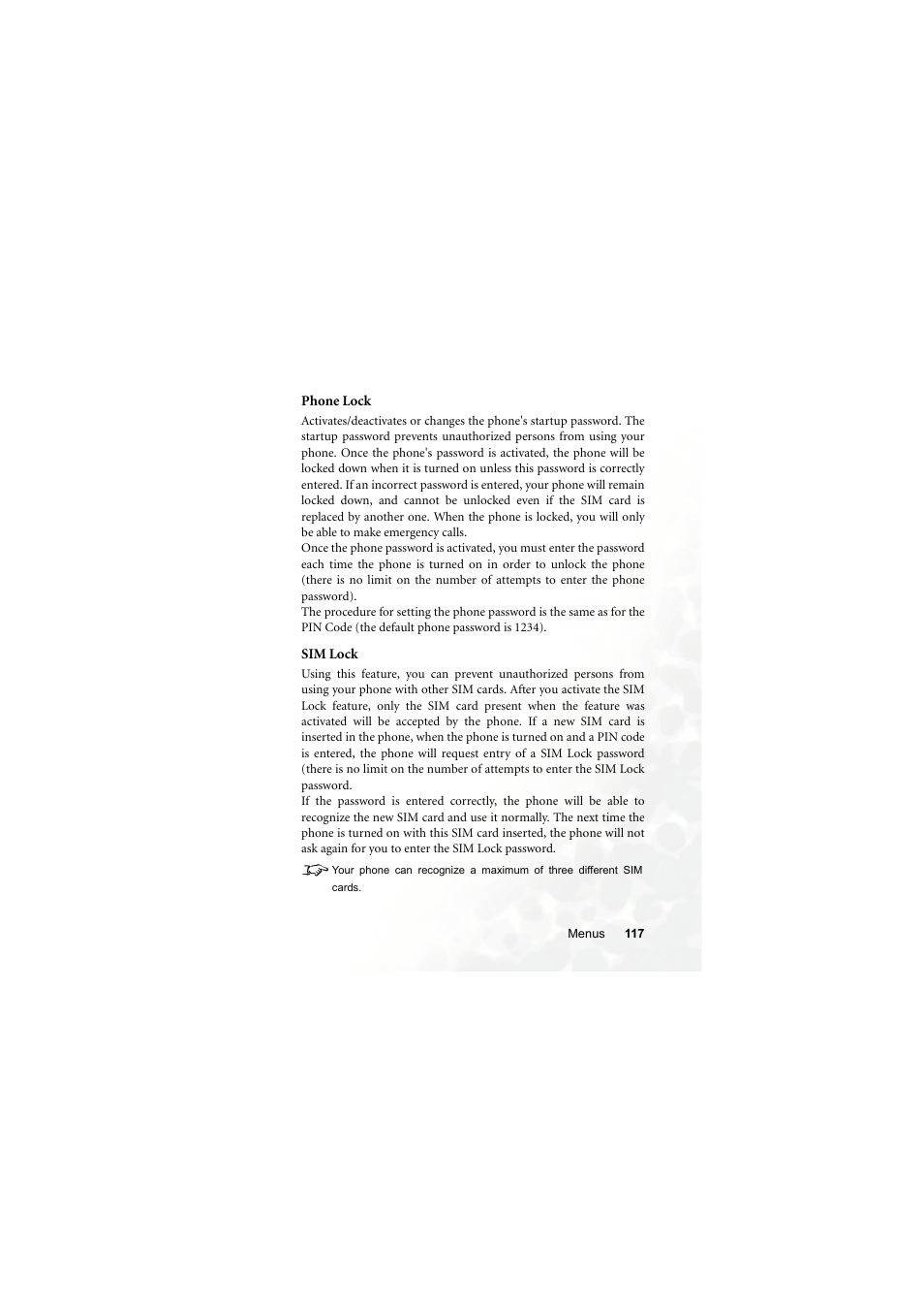 Phone lock, Sim lock | BenQ M300 User Manual | Page 131 / 138