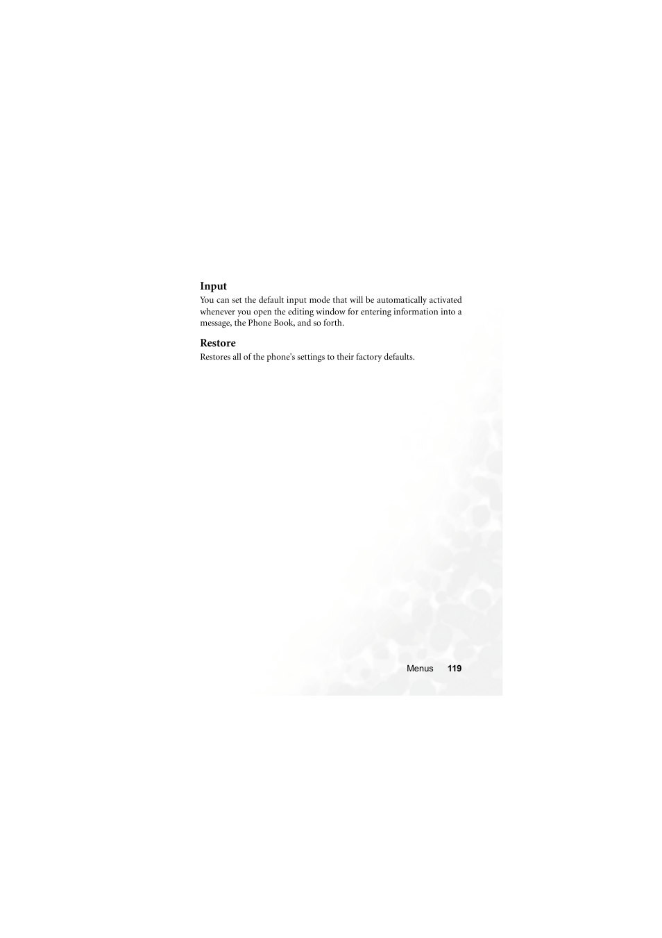 Input, Restore, Input restore | BenQ M300 User Manual | Page 133 / 138