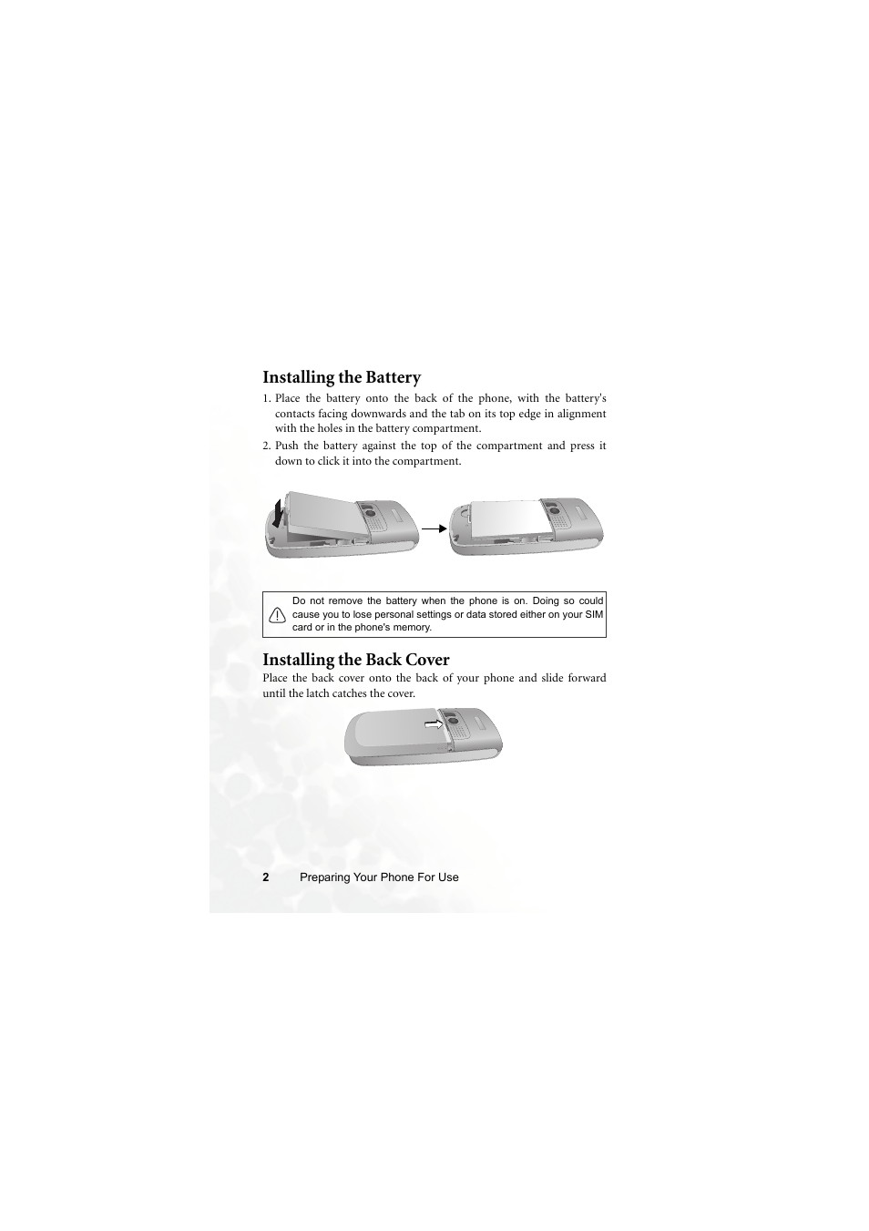 Installing the battery, Installing the back cover, Installing the battery installing the back cover | BenQ M300 User Manual | Page 16 / 138