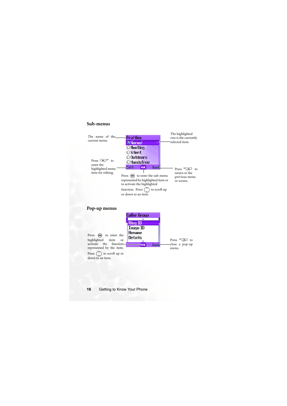 Sub-menus pop-up menus | BenQ M300 User Manual | Page 30 / 138