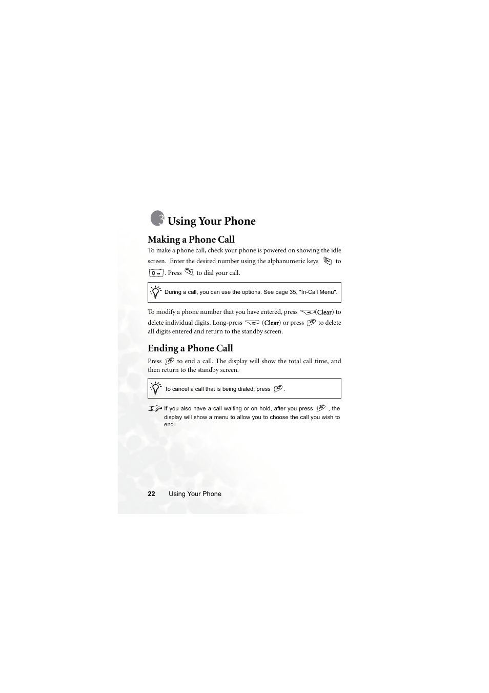Using your phone, Making a phone call, Ending a phone call | Making a phone call ending a phone call | BenQ M300 User Manual | Page 36 / 138