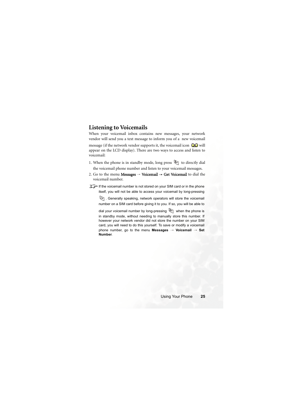 Listening to voicemails | BenQ M300 User Manual | Page 39 / 138