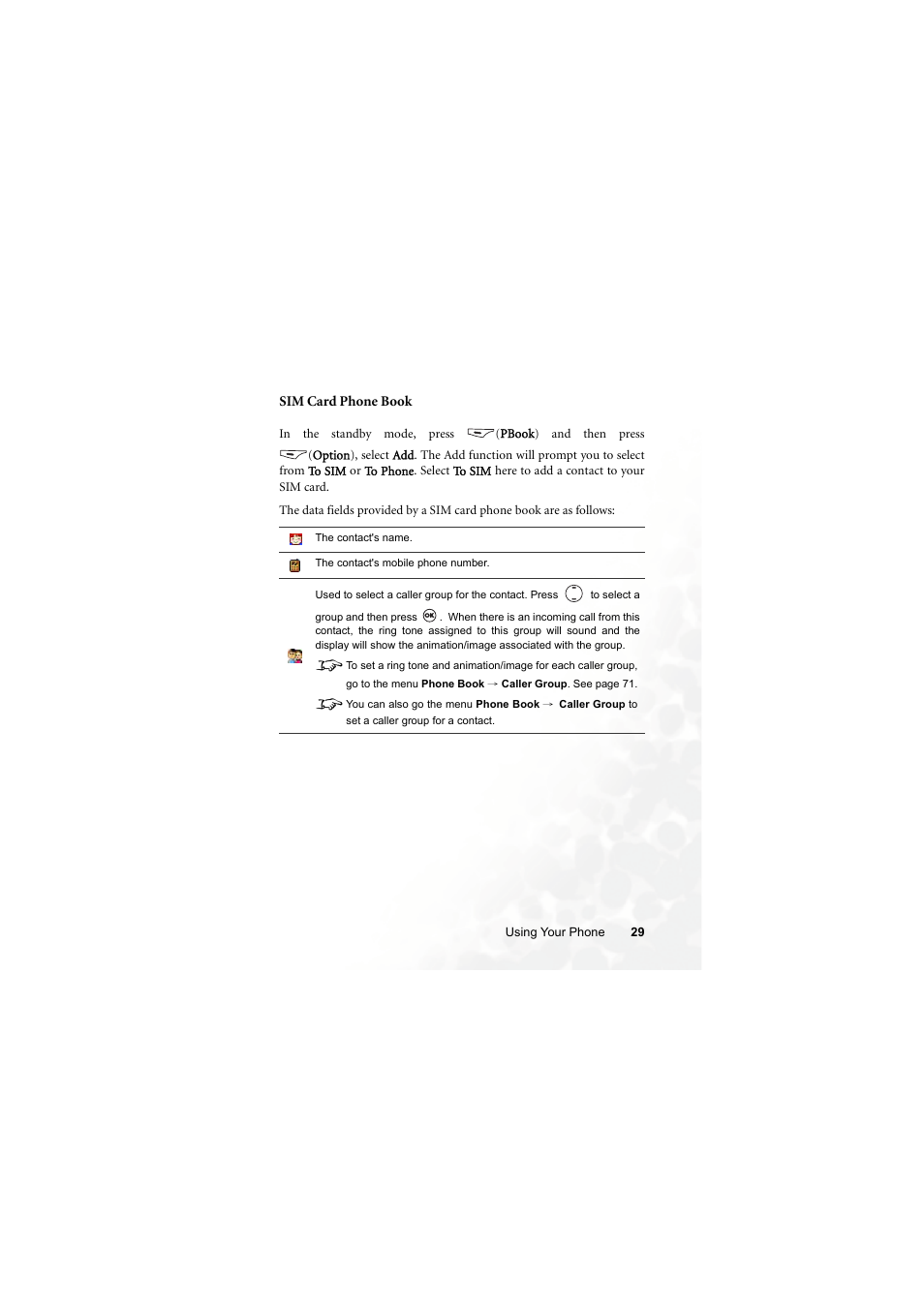 Sim card phone book | BenQ M300 User Manual | Page 43 / 138