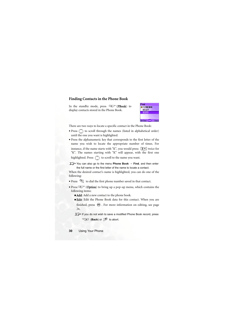 Finding contacts in the phone book | BenQ M300 User Manual | Page 44 / 138