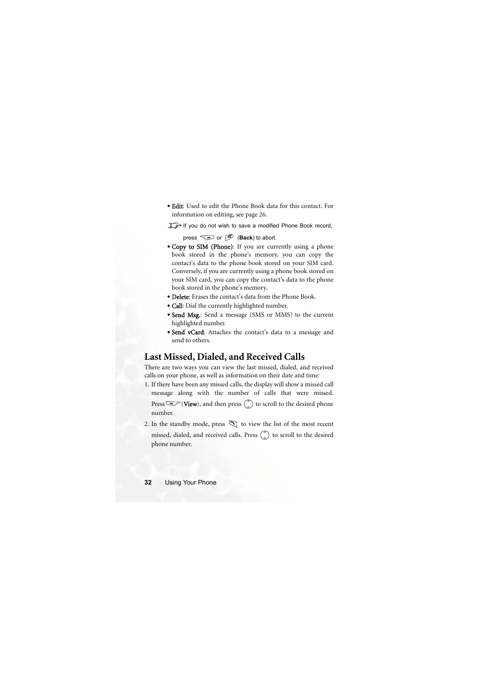 Last missed, dialed, and received calls | BenQ M300 User Manual | Page 46 / 138
