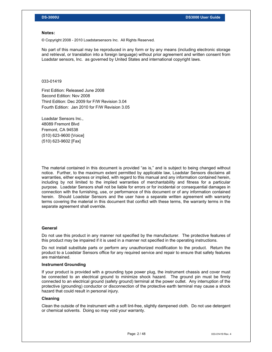 Loadstar Sensors DS-3000 Digital Load Cell Display & Controller User Manual | Page 2 / 48