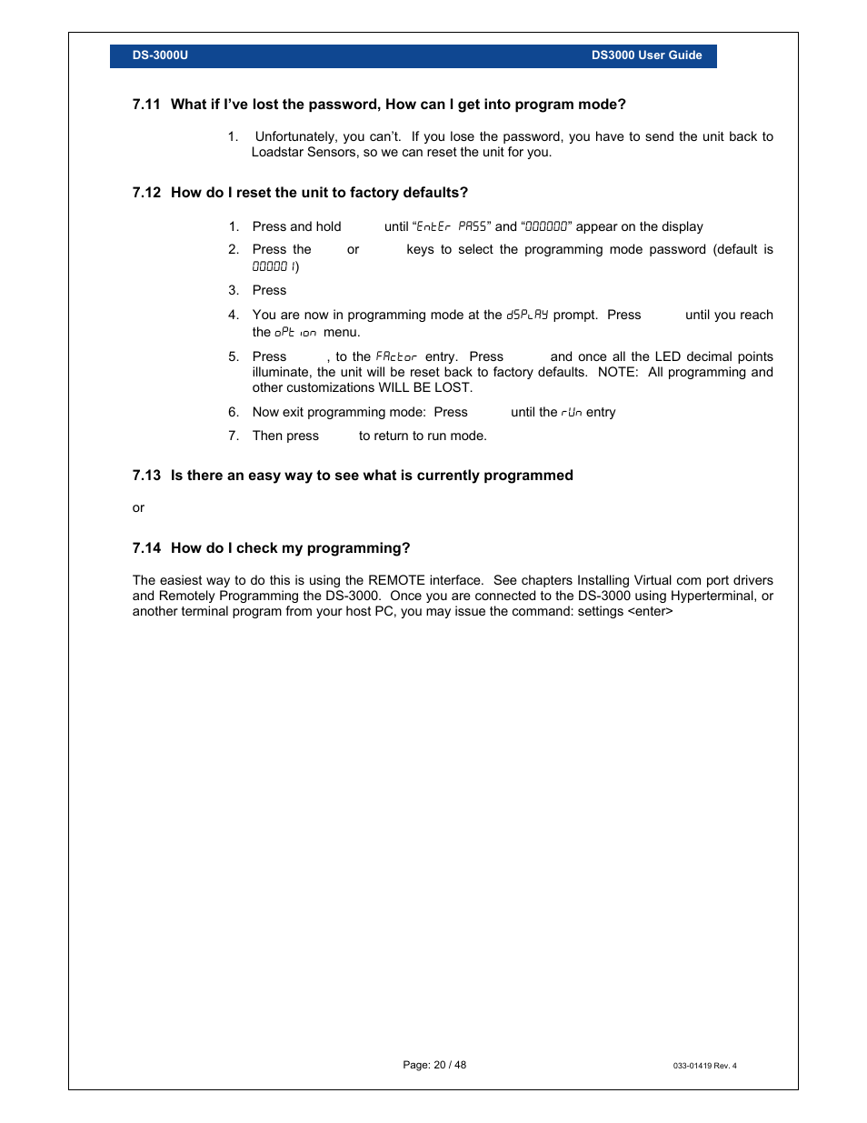 Loadstar Sensors DS-3000 Digital Load Cell Display & Controller User Manual | Page 20 / 48
