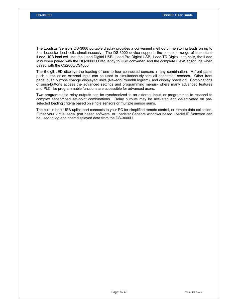 Ntroduction | Loadstar Sensors DS-3000 Digital Load Cell Display & Controller User Manual | Page 8 / 48