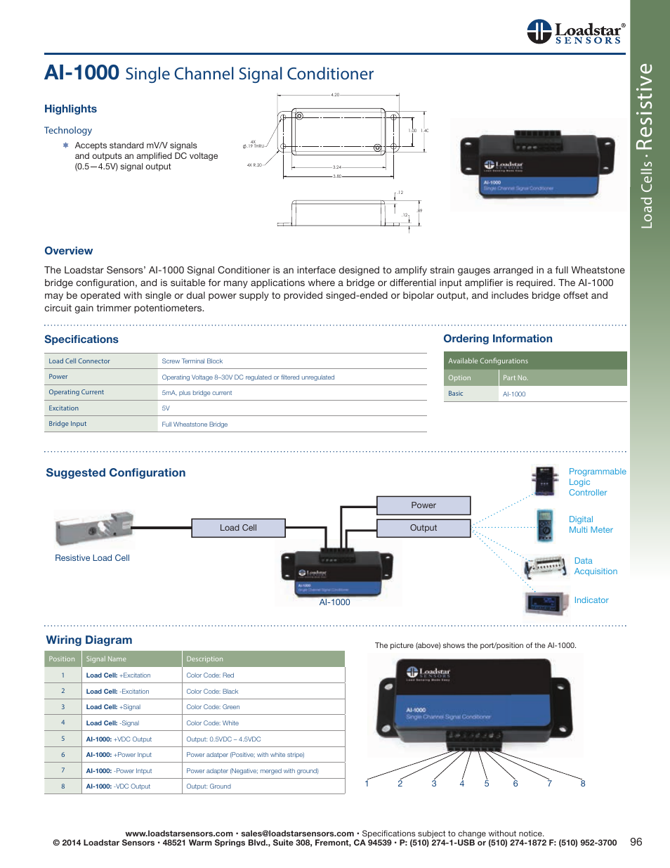 Loadstar Sensors AI-1000 Single Channel Signal Conditioner User Manual | 1 page