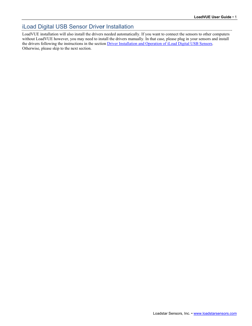 Iload digital usb sensor driver installation, Iload digital usb sensor drive r installation | Loadstar Sensors LV-100 User Manual | Page 2 / 9