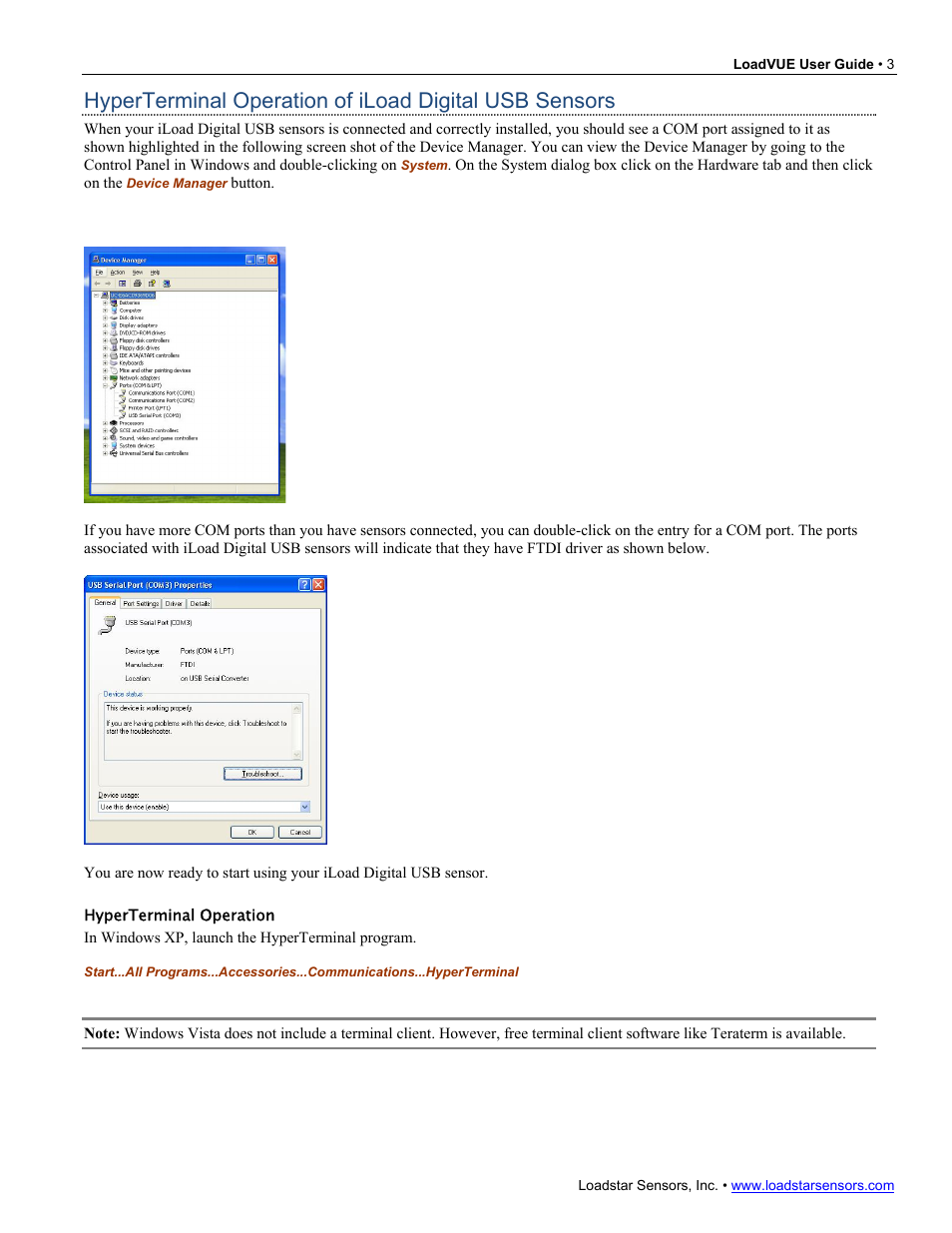 Hyperterminal operation | Loadstar Sensors LV-100 User Manual | Page 4 / 9