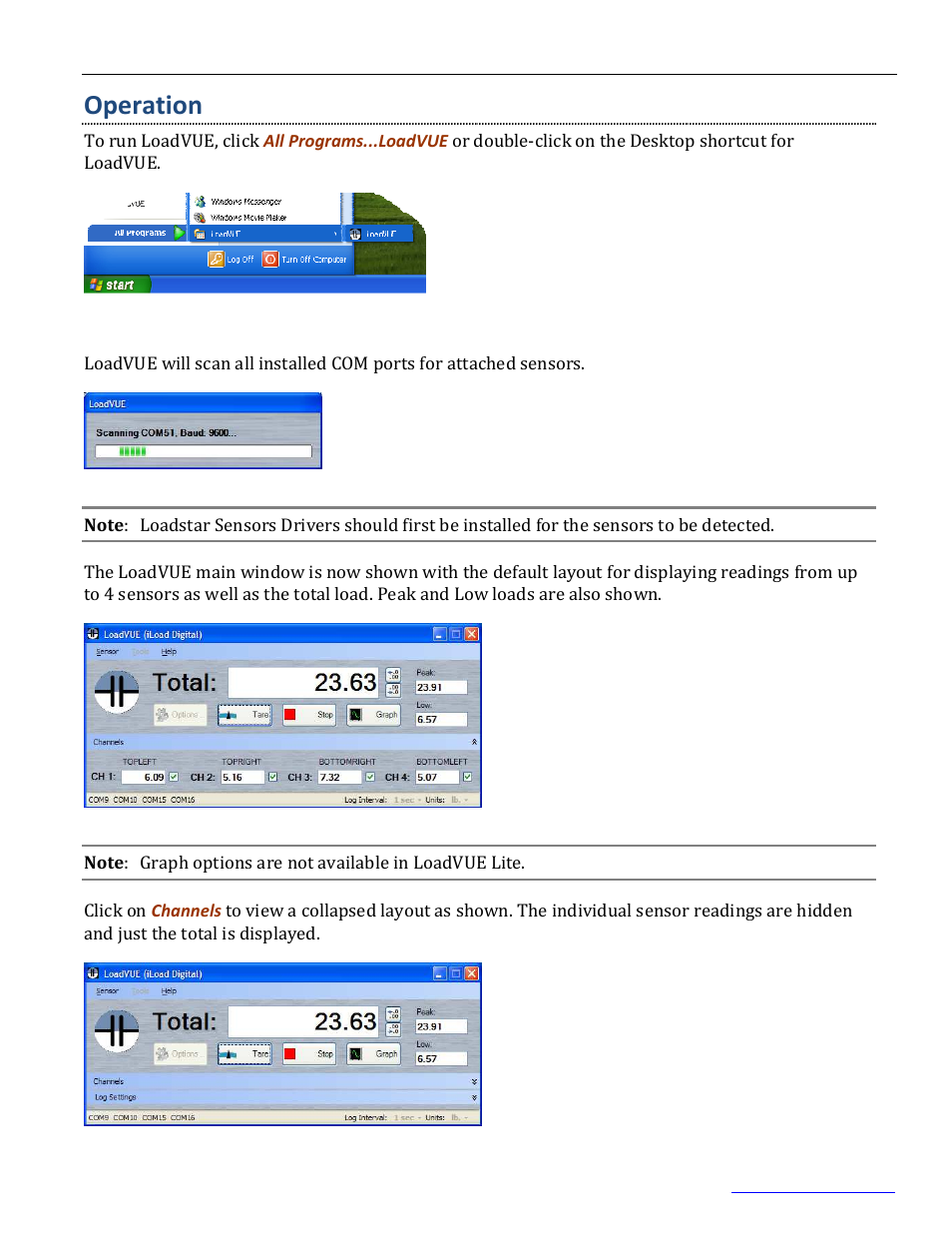 Operation | Loadstar Sensors LoadVUE (LV-400,LV-1000,LV-4000,LV-7000) Load Cell User Manual | Page 5 / 32