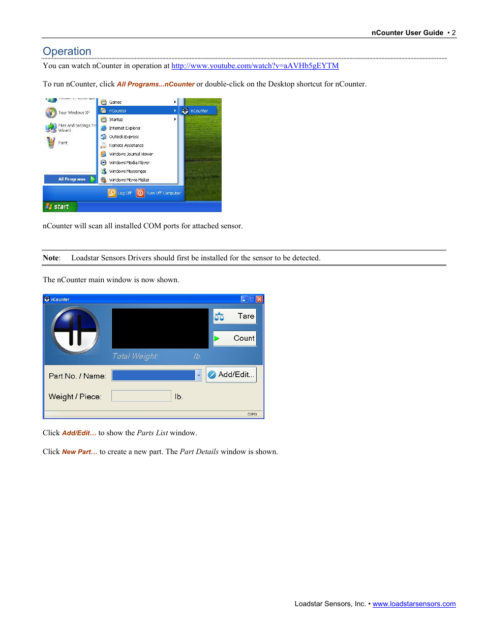 Operation | Loadstar Sensors nCounter User Manual | Page 2 / 4