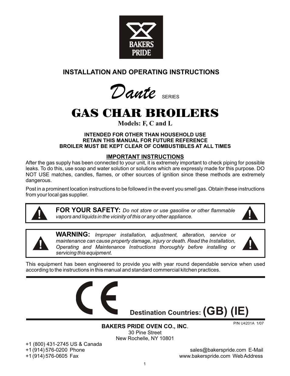 Bakers Pride Dante SERIE L User Manual | 12 pages