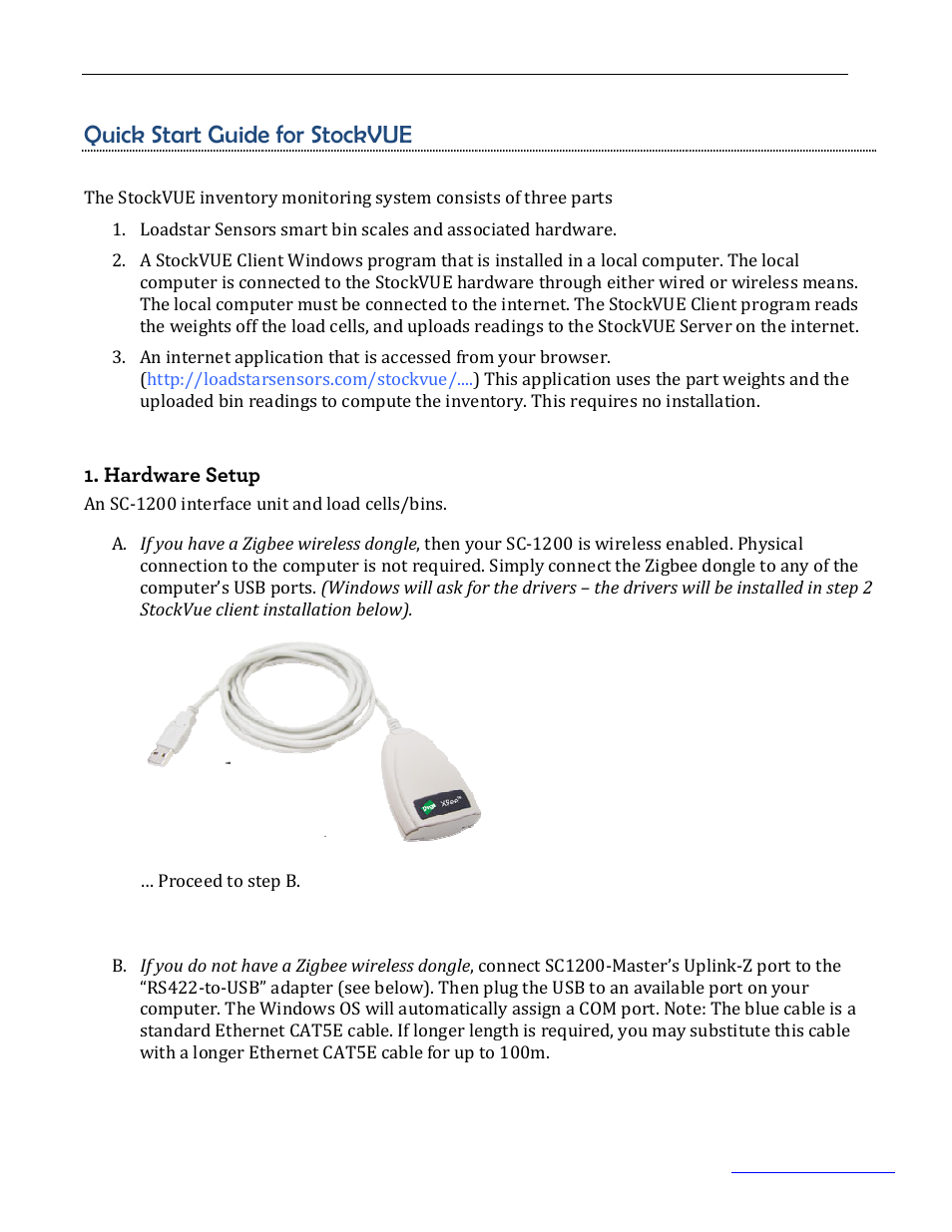 Loadstar Sensors StockVUE Inventory Management System User Manual | 6 pages