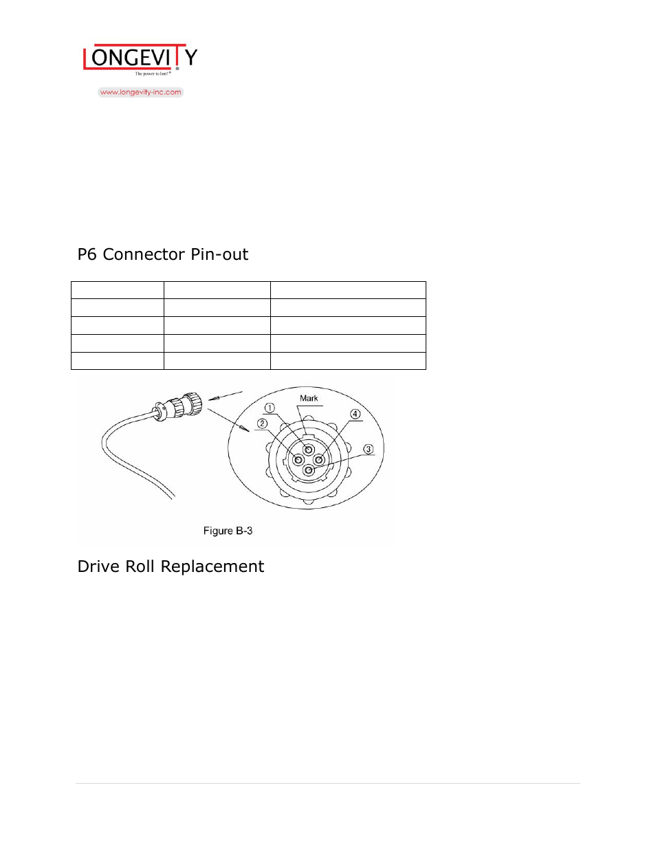 P6 connector pin-out, Drive roll replacement | Longevity SpoolGun 140 User Manual | Page 16 / 17