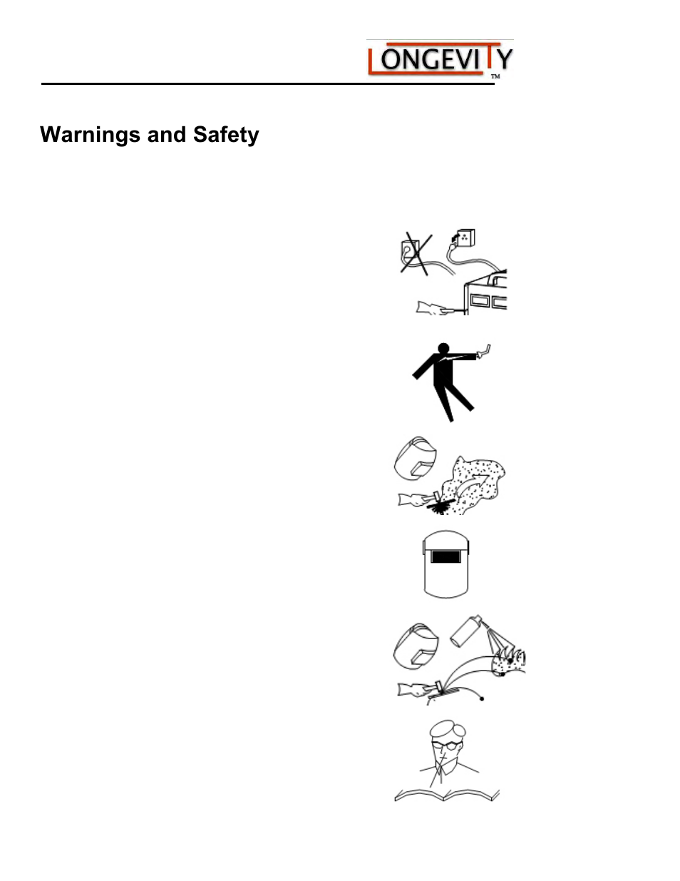 Warnings and safety | Longevity WeldAll 160PI/200PI/250PI User Manual | Page 6 / 49