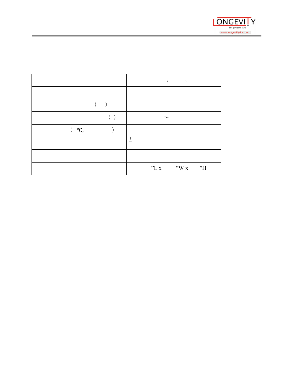 Techinical specifications and ratings | Longevity FORCECUT 62i User Manual | Page 7 / 18