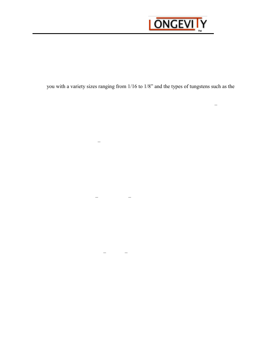 Selecting the right tungsten electrodes | Longevity WELDMAX 185 User Manual | Page 13 / 28