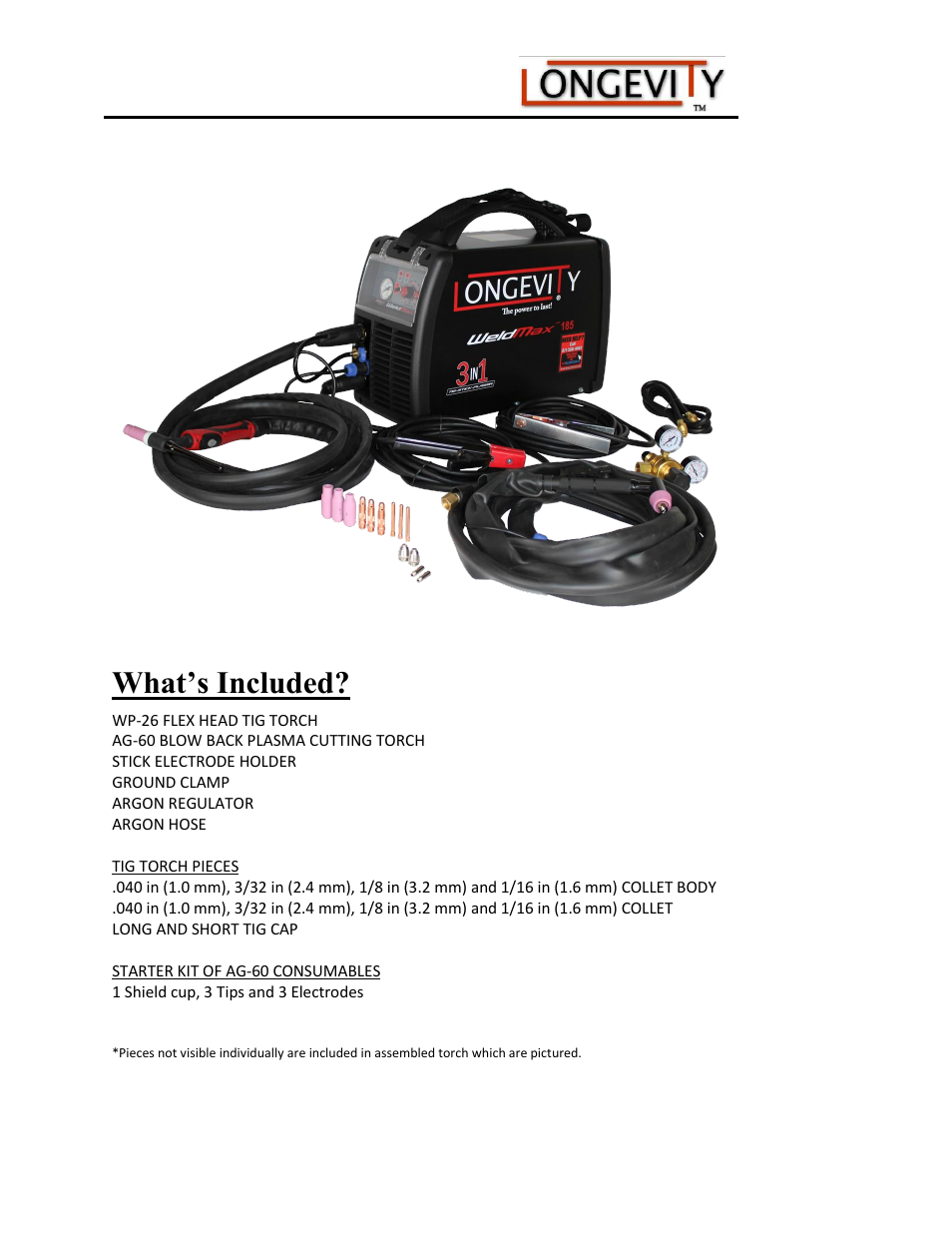 What’s included | Longevity WELDMAX 185 User Manual | Page 8 / 28