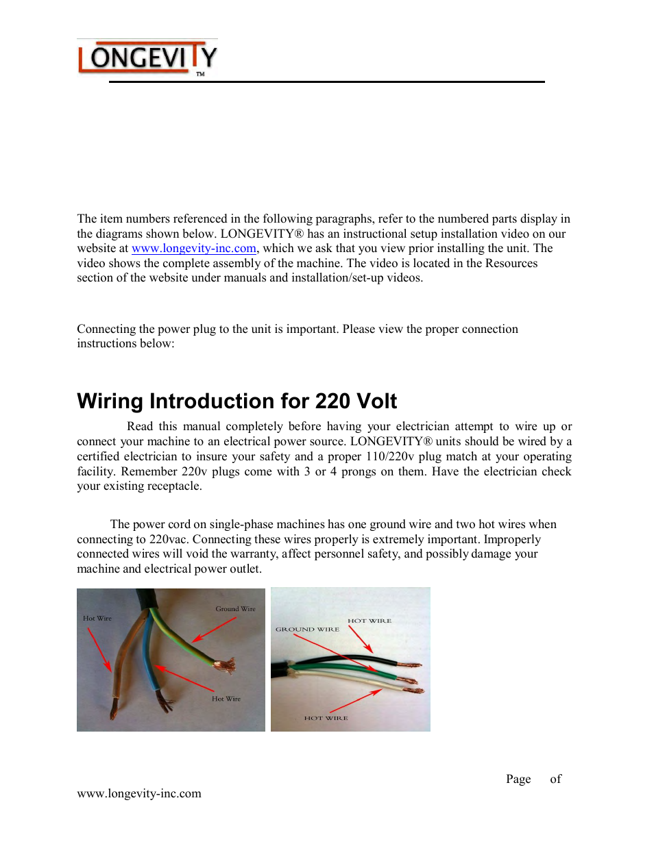 Installation and setup instructions, Wiring introduction for 220 volt, Forcecut 40d and 50d plasma cutters | Longevity FORCECUT 50D User Manual | Page 13 / 30