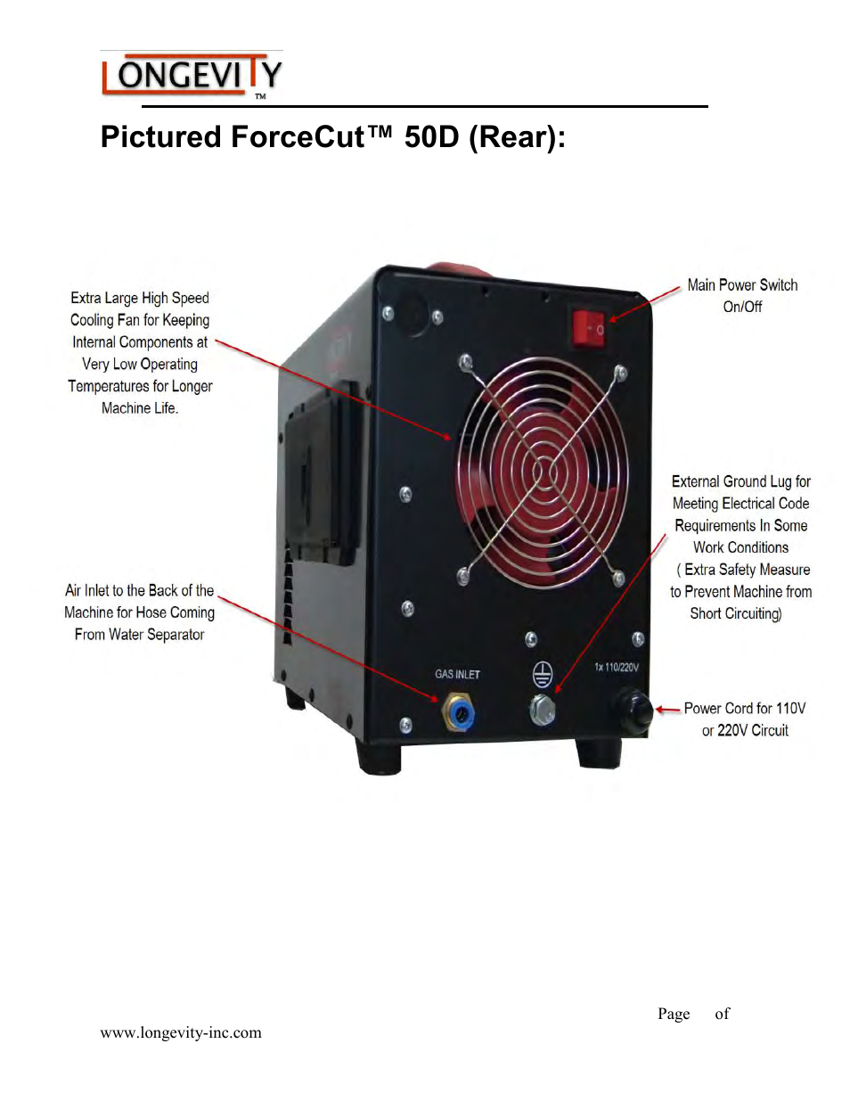 Pictured forcecut™ 50d (rear) | Longevity FORCECUT 50D User Manual | Page 17 / 30