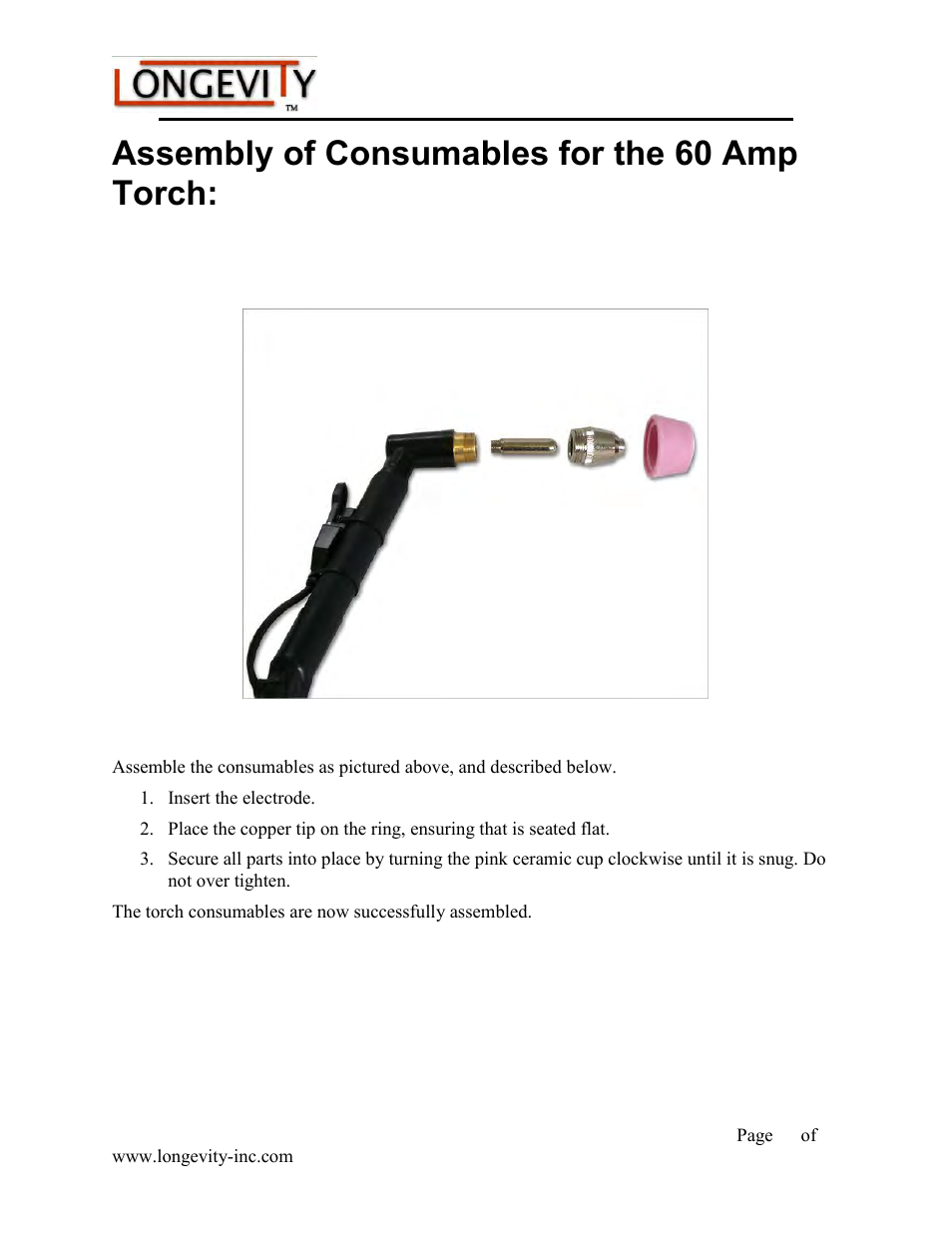 Assembly of consumables for the 60 amp torch | Longevity FORCECUT 50D User Manual | Page 19 / 30